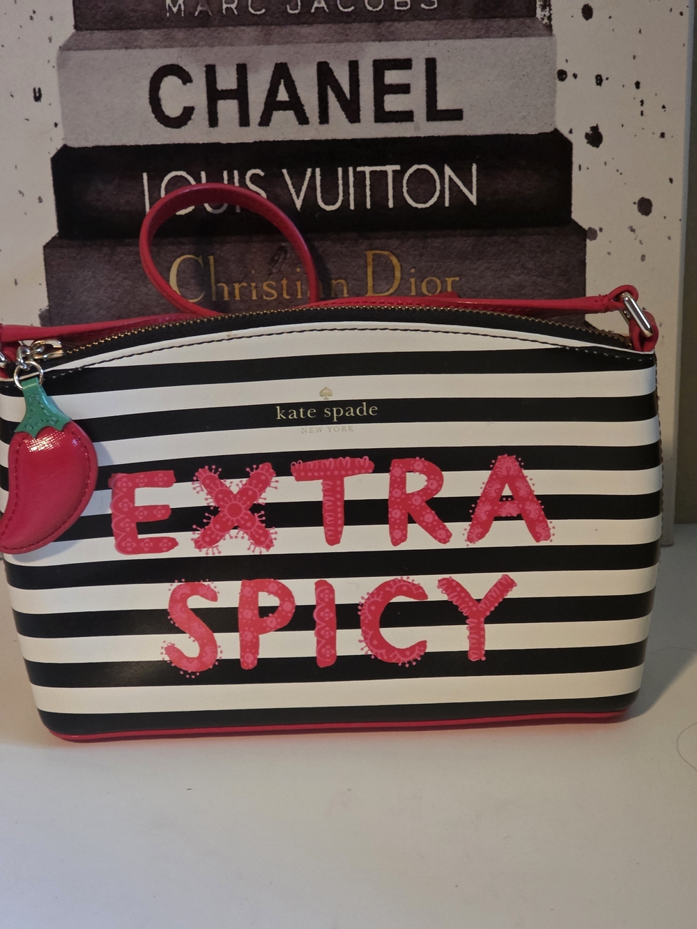kate spade Millie Black & White Striped "Extra Spicy" Crossbody Bag